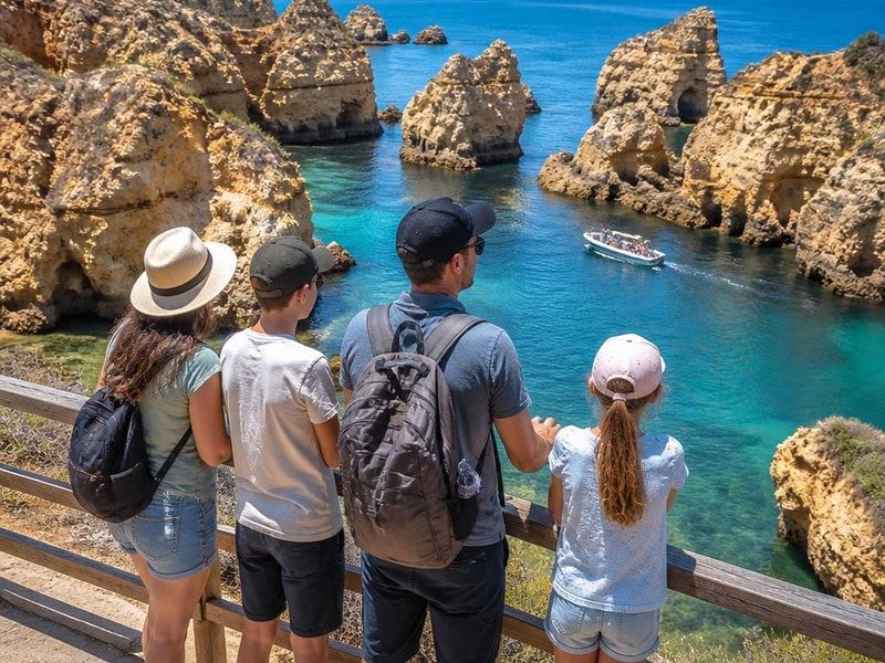 Dramatic golden cliffs and turquoise coves at Ponta da Piedade near Lagos, Algarve, Portugal