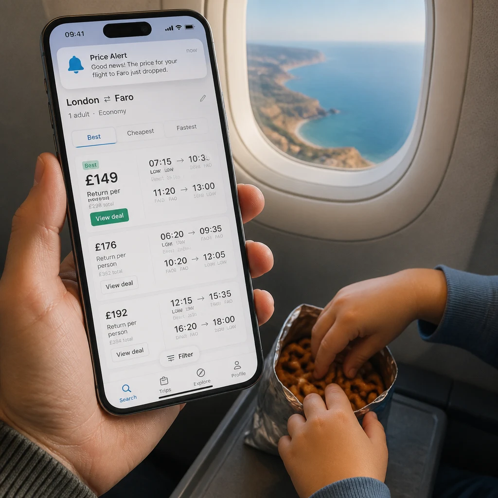 Checking last-minute August flight deals on a smartphone