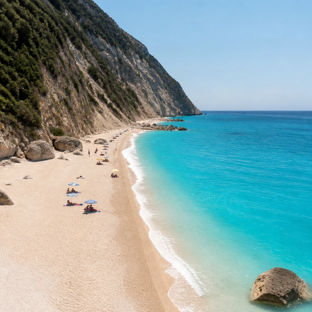 Egremni beach in Lefkada, Greece, a budget-friendly family spot