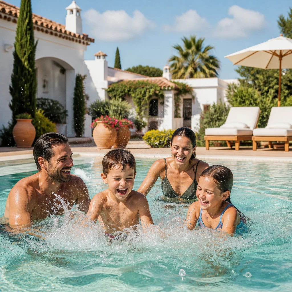 Family enjoying a private pool at a Portugal villa